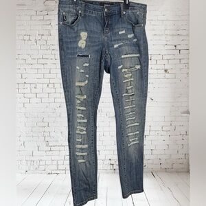 Torrid Blue Skinny Jeans with Distressed Design